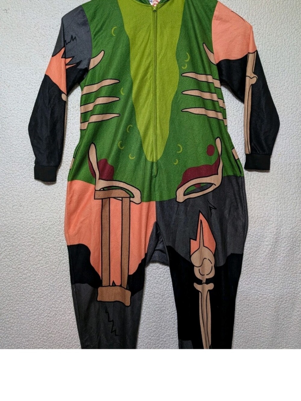 Mens Green Skeleton Monster Hooded Costume Onesie - Unbranded